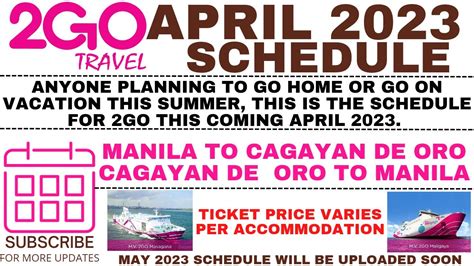 2GO Travel Manila to Cagayan de Oro Schedules and Complete .